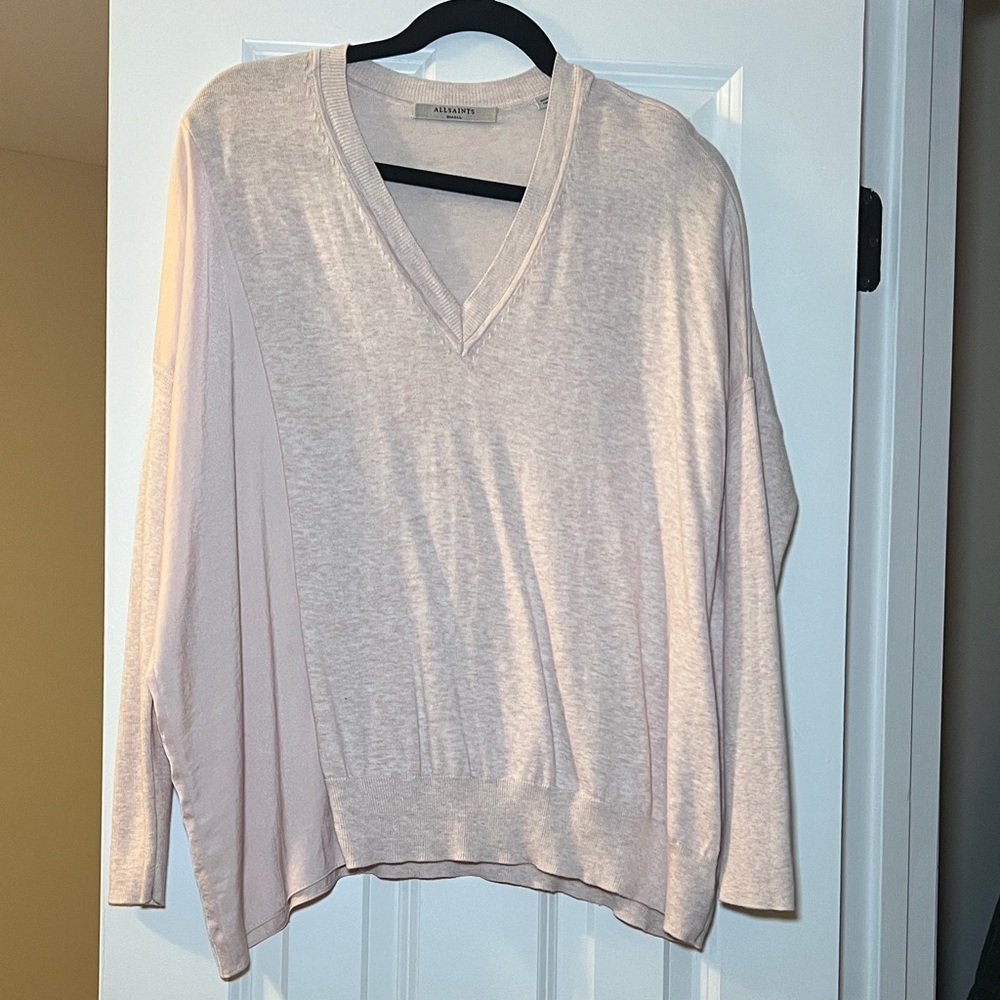 All Saints Soft Pink Knit Top with Silk detail - Small